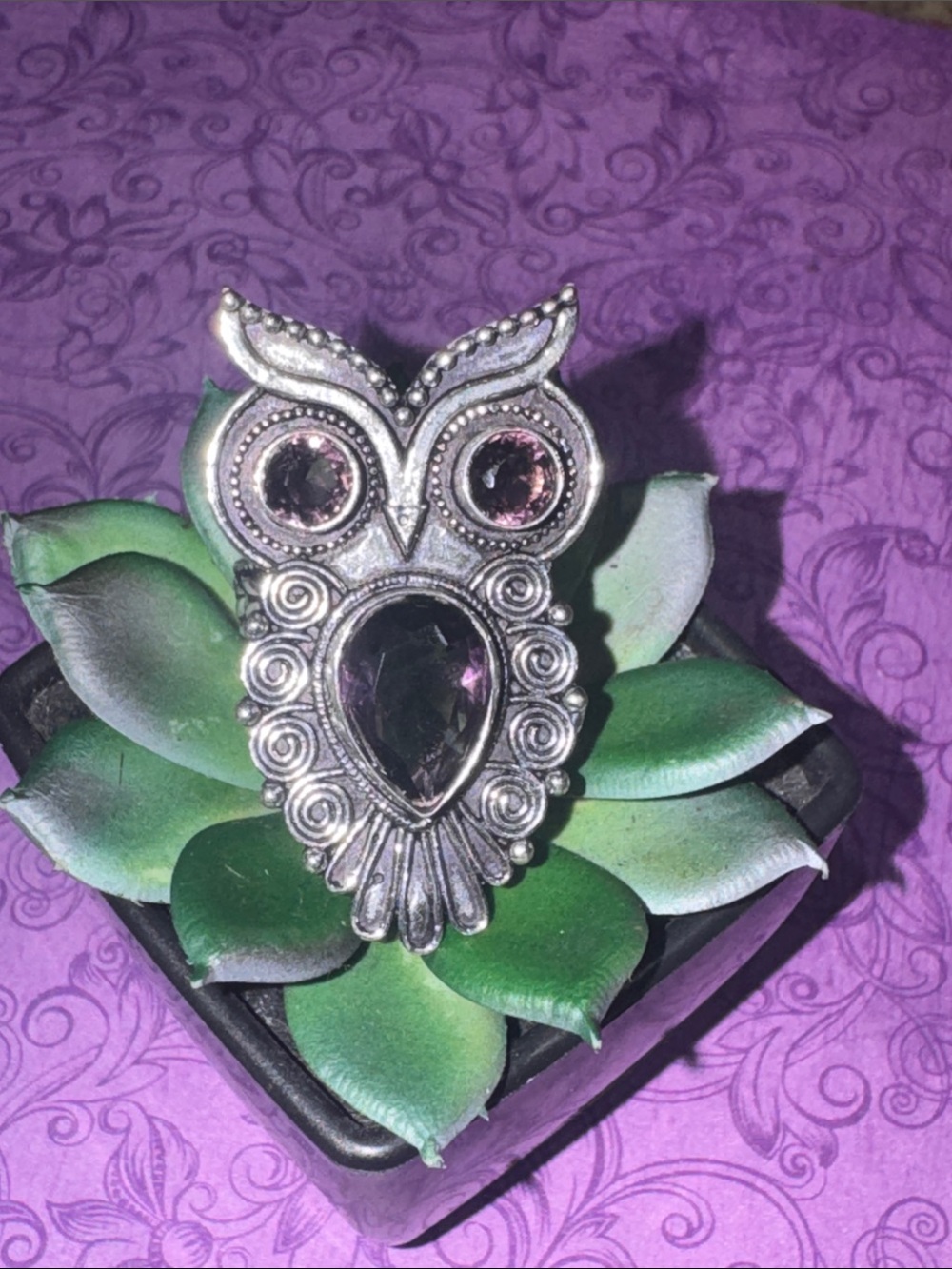Silver Amethyst Owl 🦉 Ring